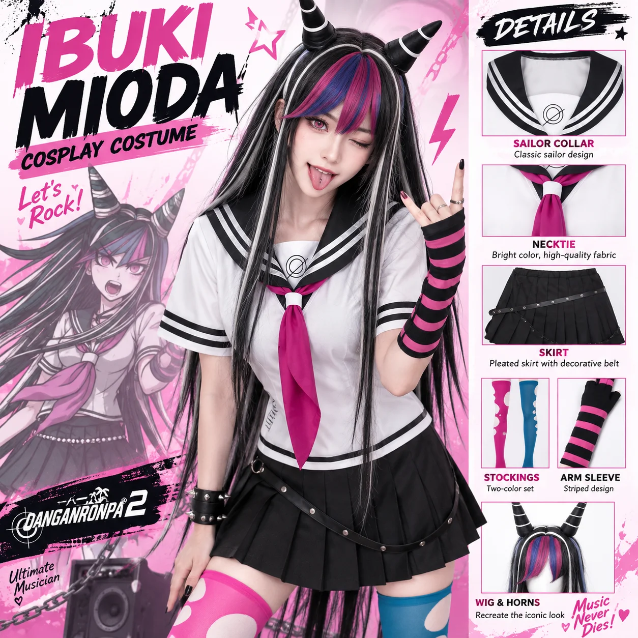 Mioda Ibuki Cosplay Costume Anime Danganronpa 2 JK Sailor Uniform Full Set Outfit Women Halloween Costume Party Stage