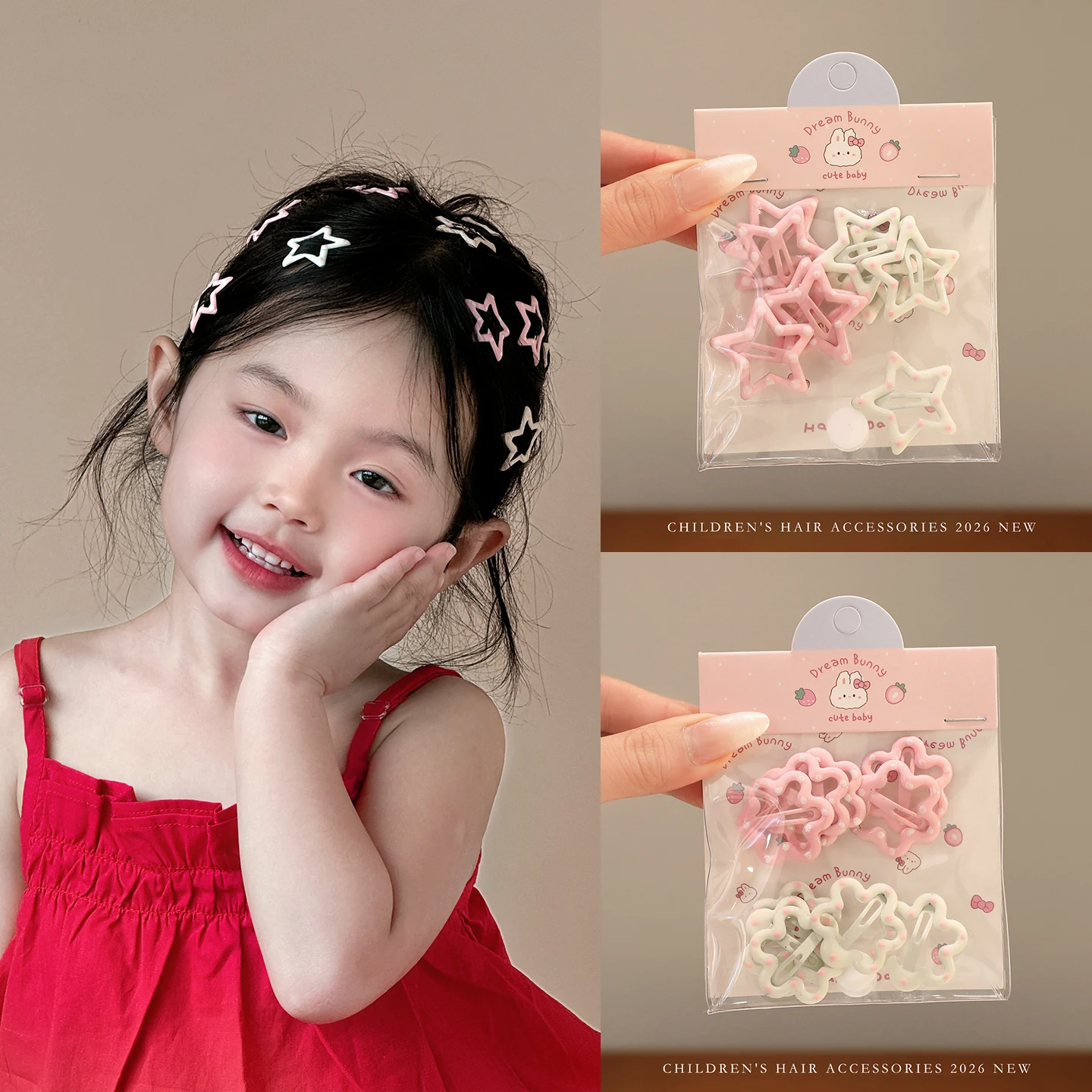 10 Stück/Set Weiße Rosa Stern-Blumen Haarspangen für Mädchen Niedliche Süße Kinder-Haarklammern Modische Prinzessinnen-Kopfbedeckung Kinder-Haaraccessoires – Detail 1