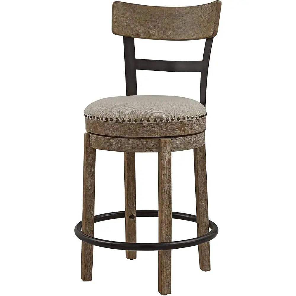 

Swivel Counter Height Barstool 24 H Seat Height Taupe Fabric With Nailhead Trim Set Of 1