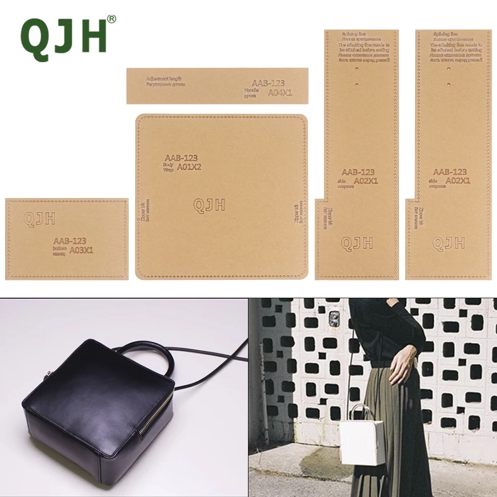 QIH Handmade Leather Bag acrylic Template Pattern, Single Shoulder Crossbody Bag for Women, Mini Square bag