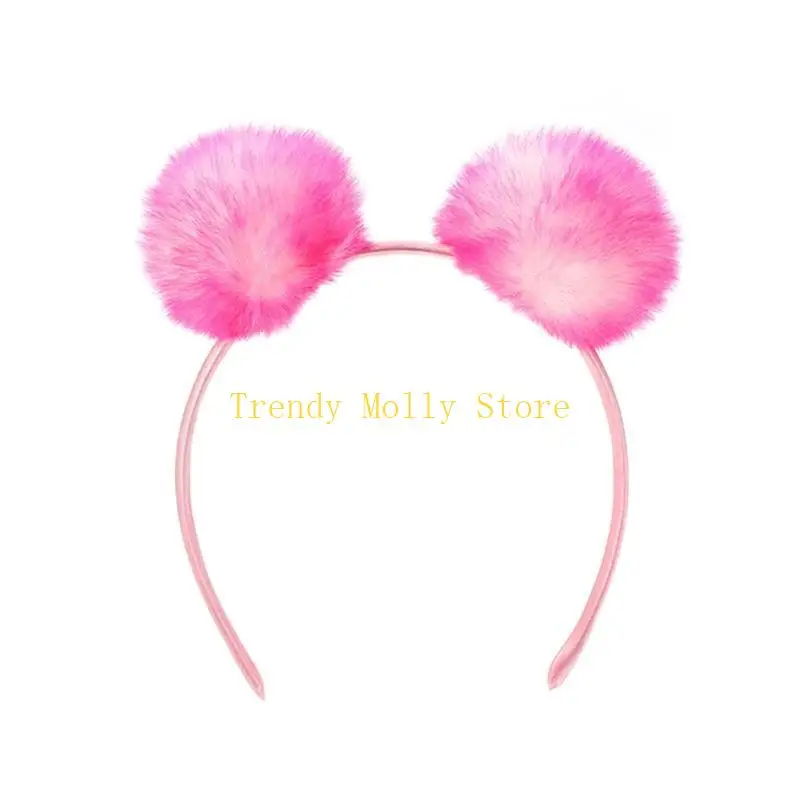 N5KB – bandeau d'oreille en peluche avec boules fourrure, Costume Cosplay, coiffure fête mignonne, bandeau pour pour