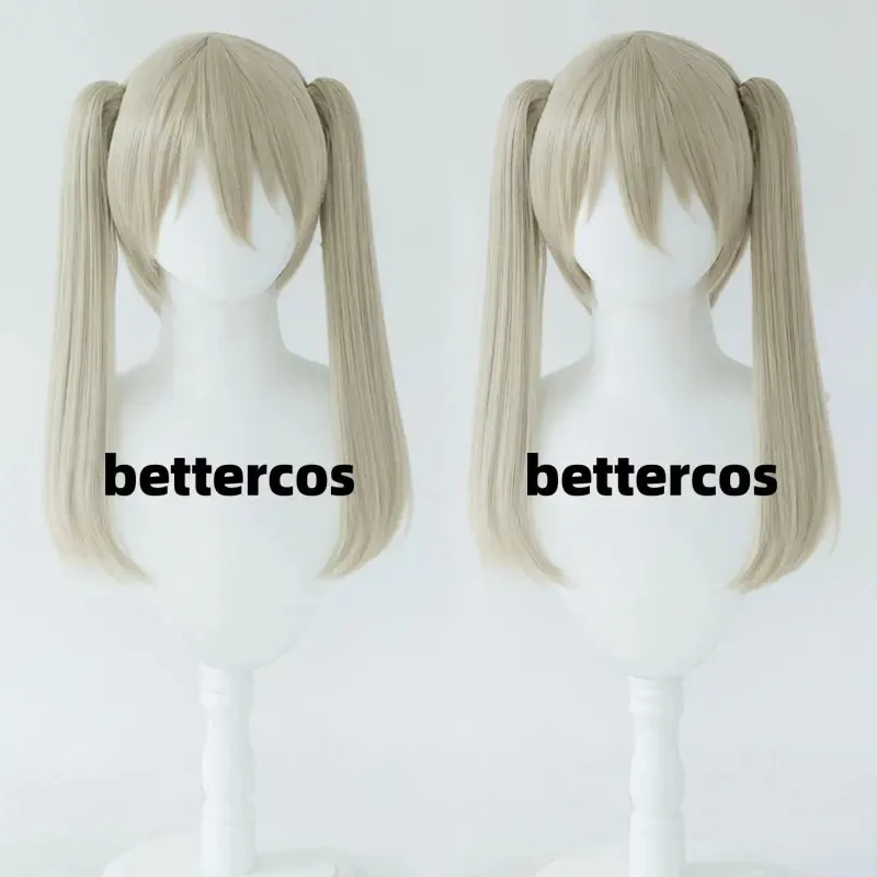 Pelucas de Anime Maka Albarn, cola de caballo de doble Clip de lino, pelo sintético resistente al calor, Cosplay + gorro de peluca