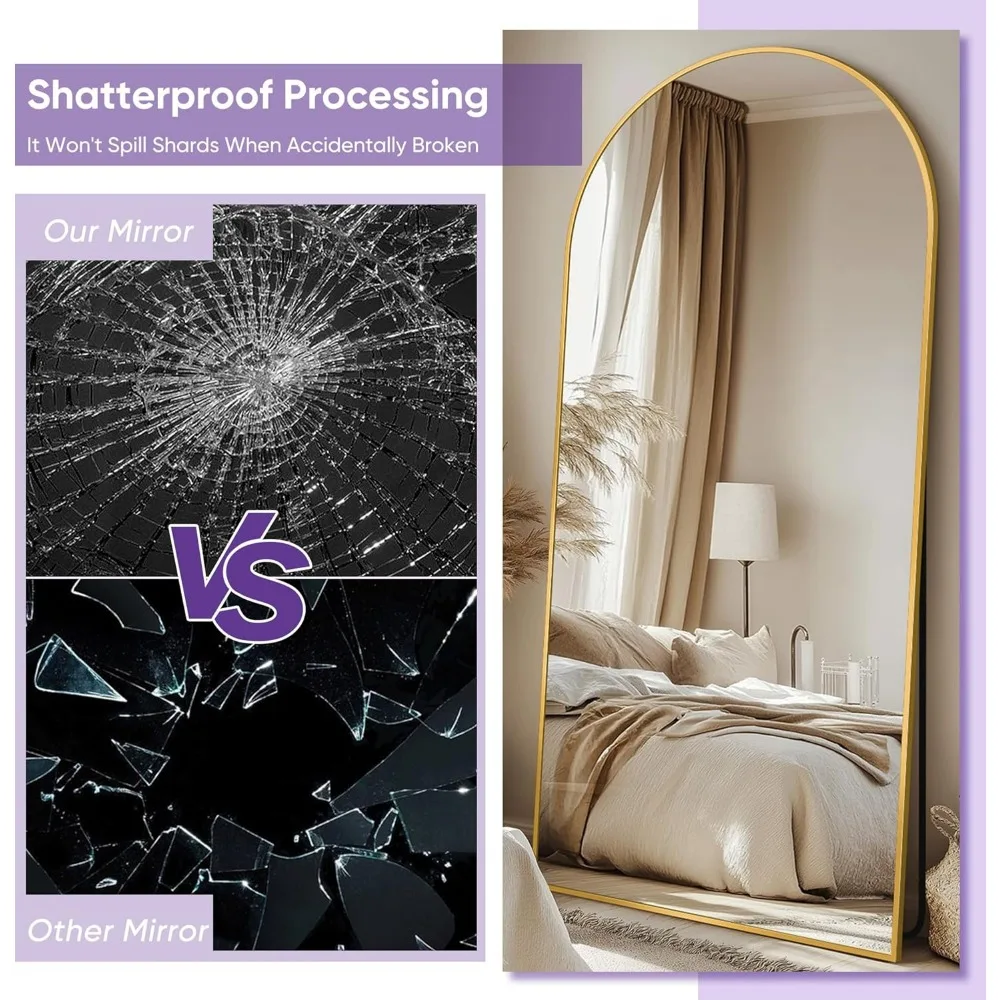 Gewölbter, bodenstehender Ganzkörperspiegel, 68 x 26 freistehend, für Schlafzimmer, zum Aufhängen montierbar, großer Wandspiegel