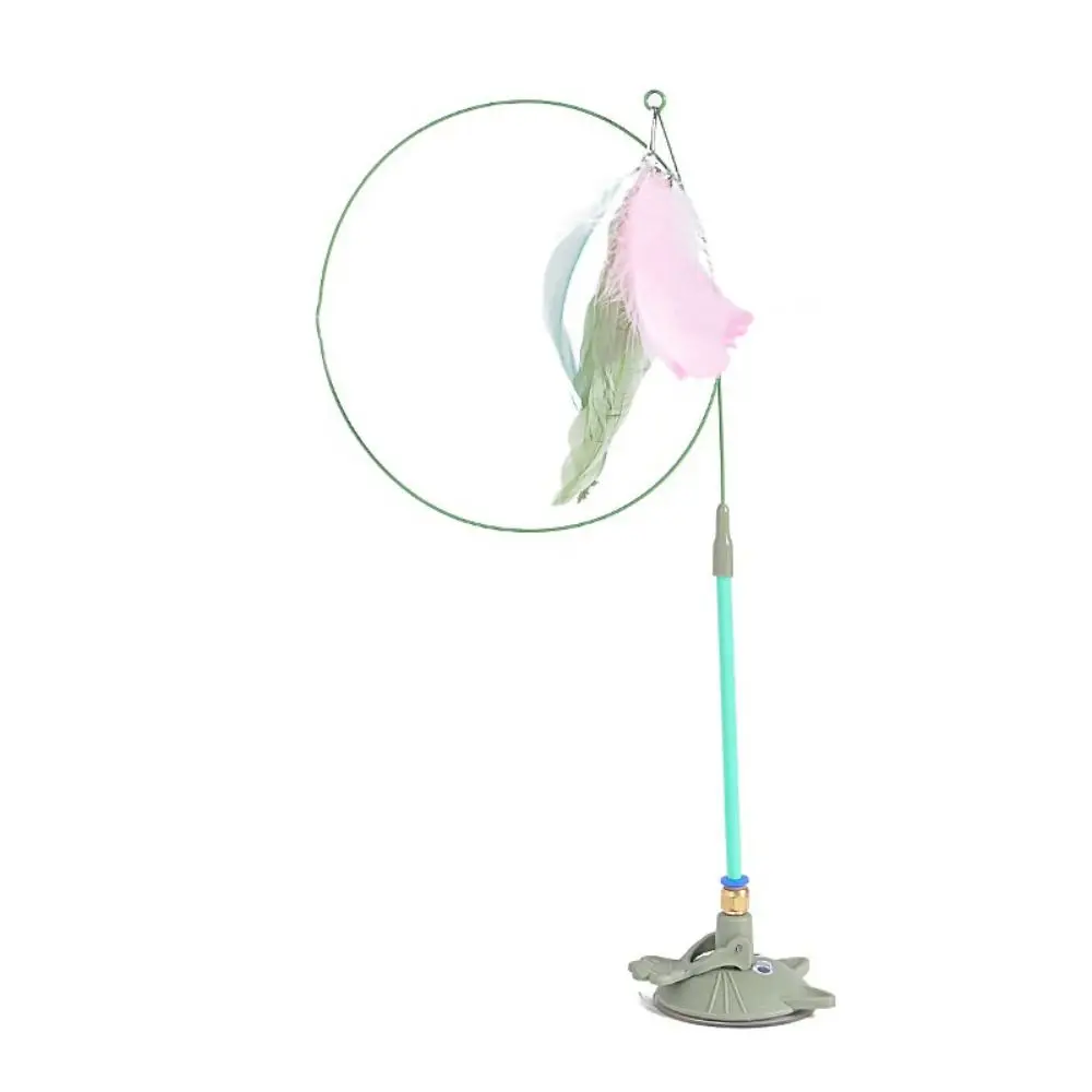 

Bite Resistant Suction Cup Cat Teaser Stick Handheld Feather Cat Wand with Bell Kitten Interactive Toys Detachable
