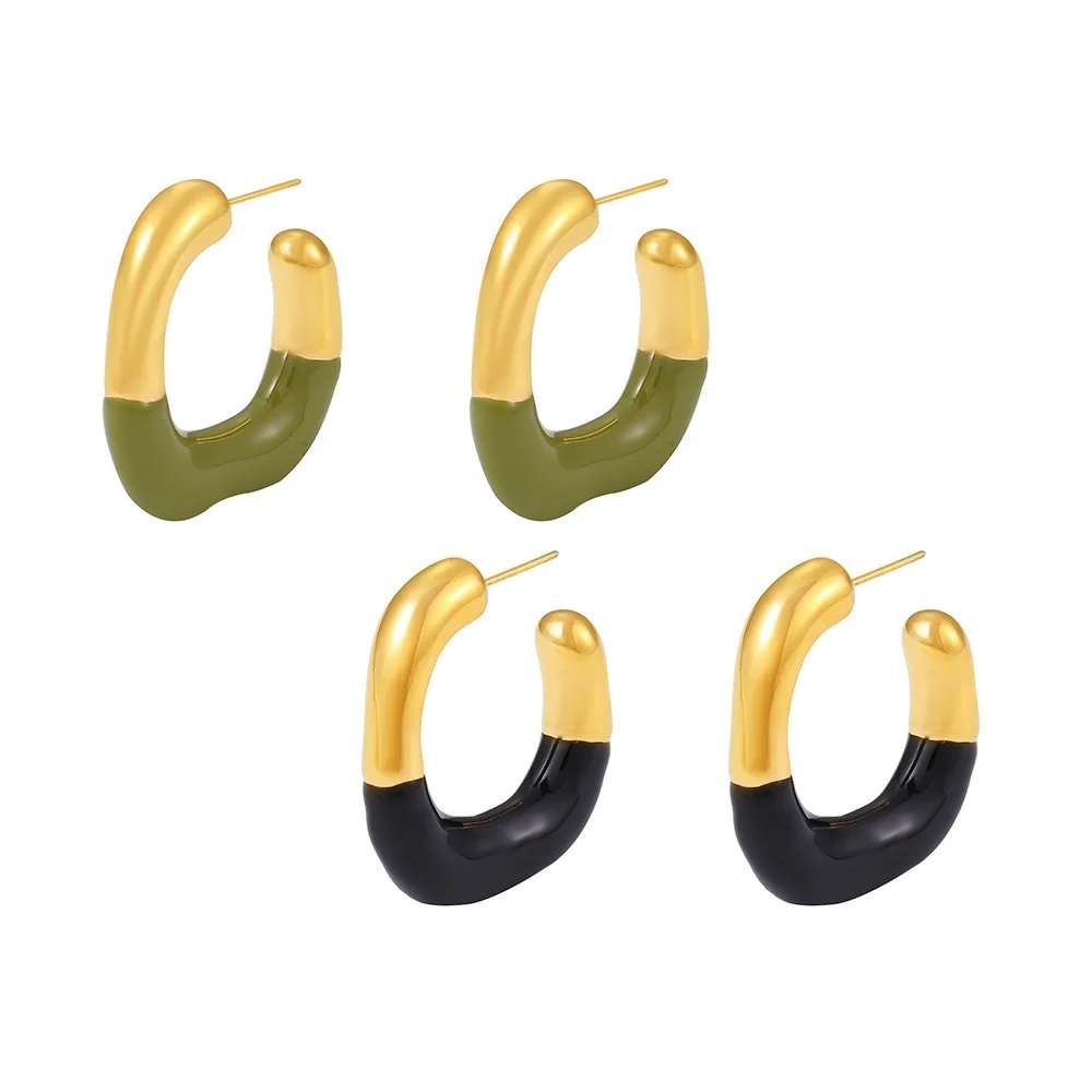 

Women's Earrings Geometric C-shaped Half Drop Oil Stainless Steel Fashionable and Versatile Jewelry Accessories