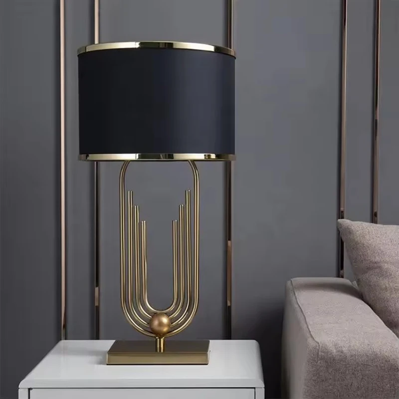 

Modern Table Lamp LED Metal Lighting Fixture Living Room Bedroom Exhibition Hall Decorative Table Light with Fabric Lampshade