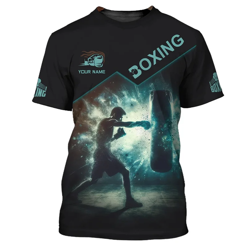 Combat Boxing Sports Men's T-shirt Casual O-neck Short Sleeve Tops Customized Name Clothing Boxing Gloves Print T Shirt For Men