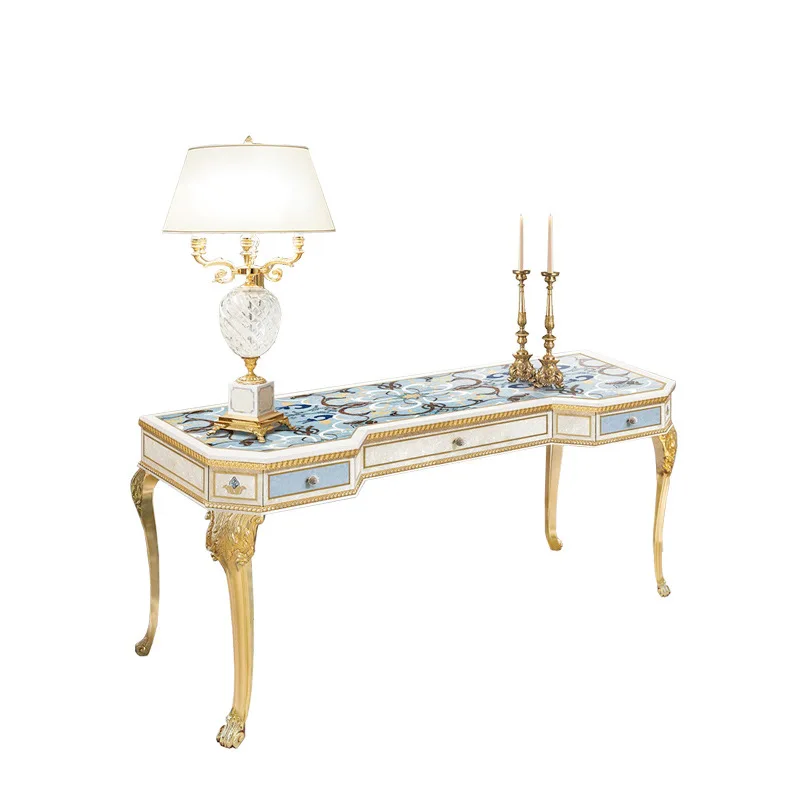 

French Italian shell parquet inlaid European porch table solid wood carving flower