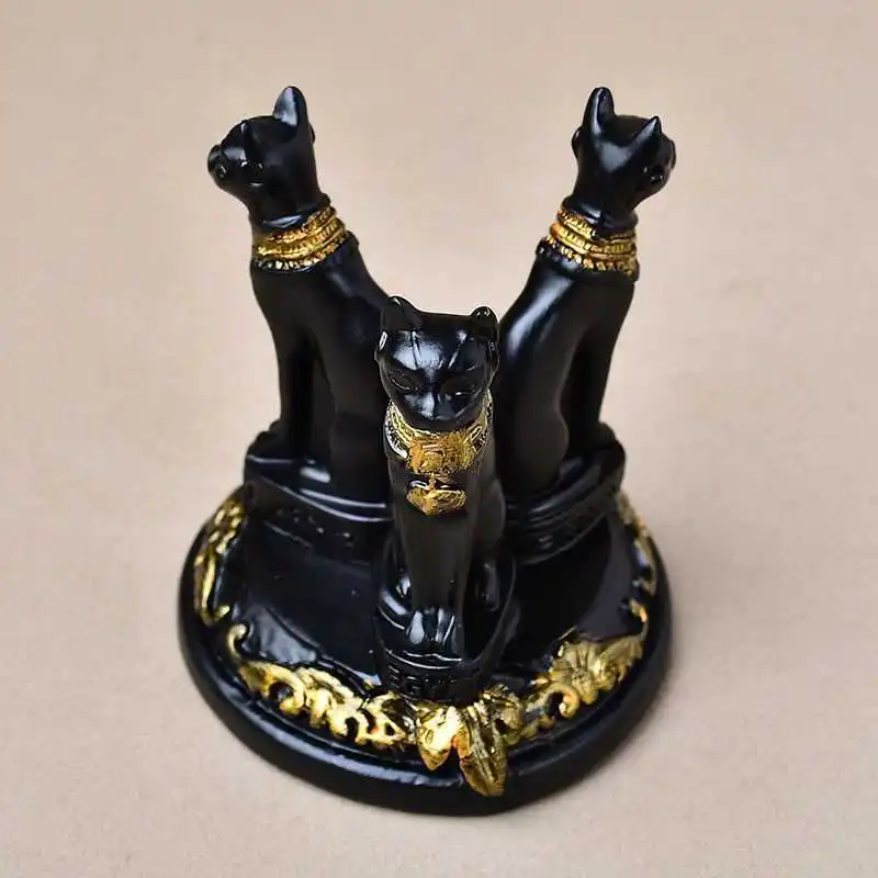 Triple Cats Egyptian Bastet Collectible Figurine Crystal Ball Base Resin Carfts Lucky FengShui