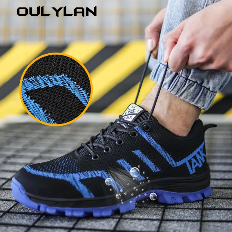 Flying Woven Safety Shoes with Solid Soles Men's Breathable Safety Shoes Anti Smashing Anti Piercing Protective Shoes Size35-46