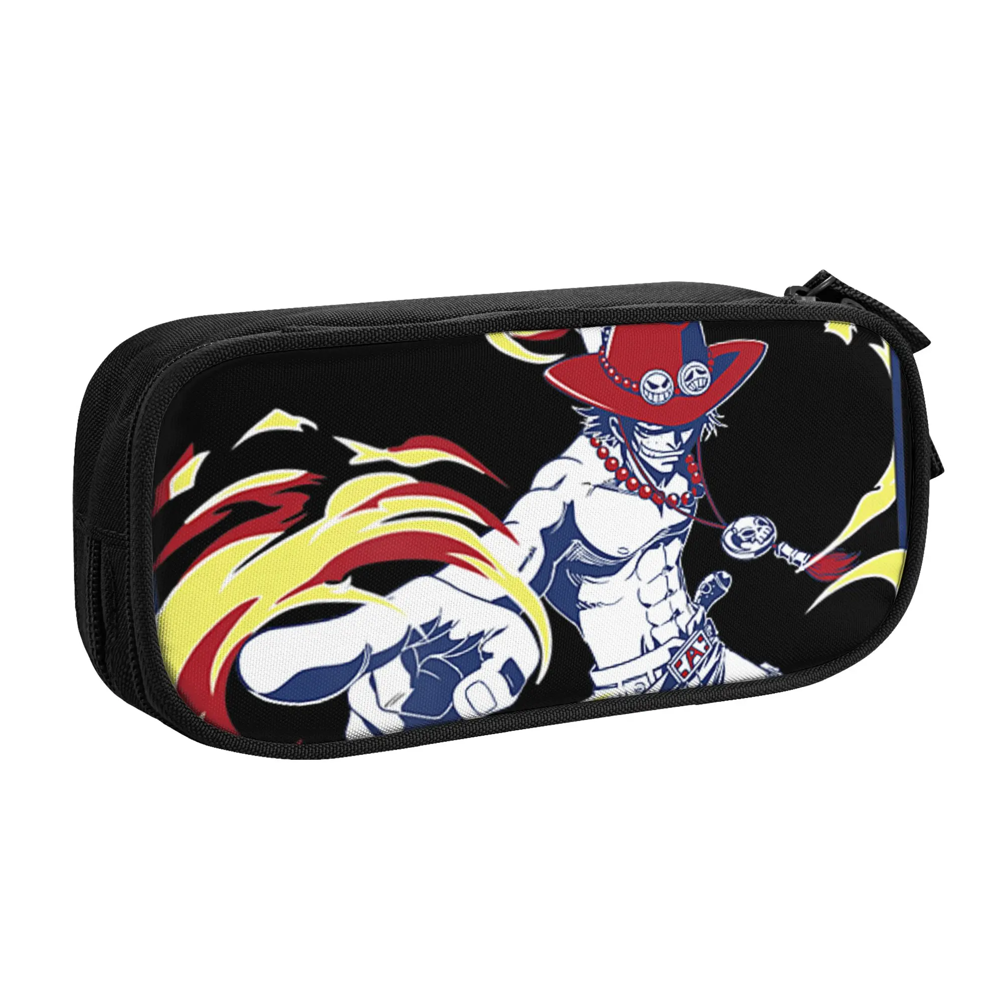 Large Capacity Bags for Child Cartoon One Piece Fire Fist Ace Frame  School Pencil Bag for Boys Gilrs Kids