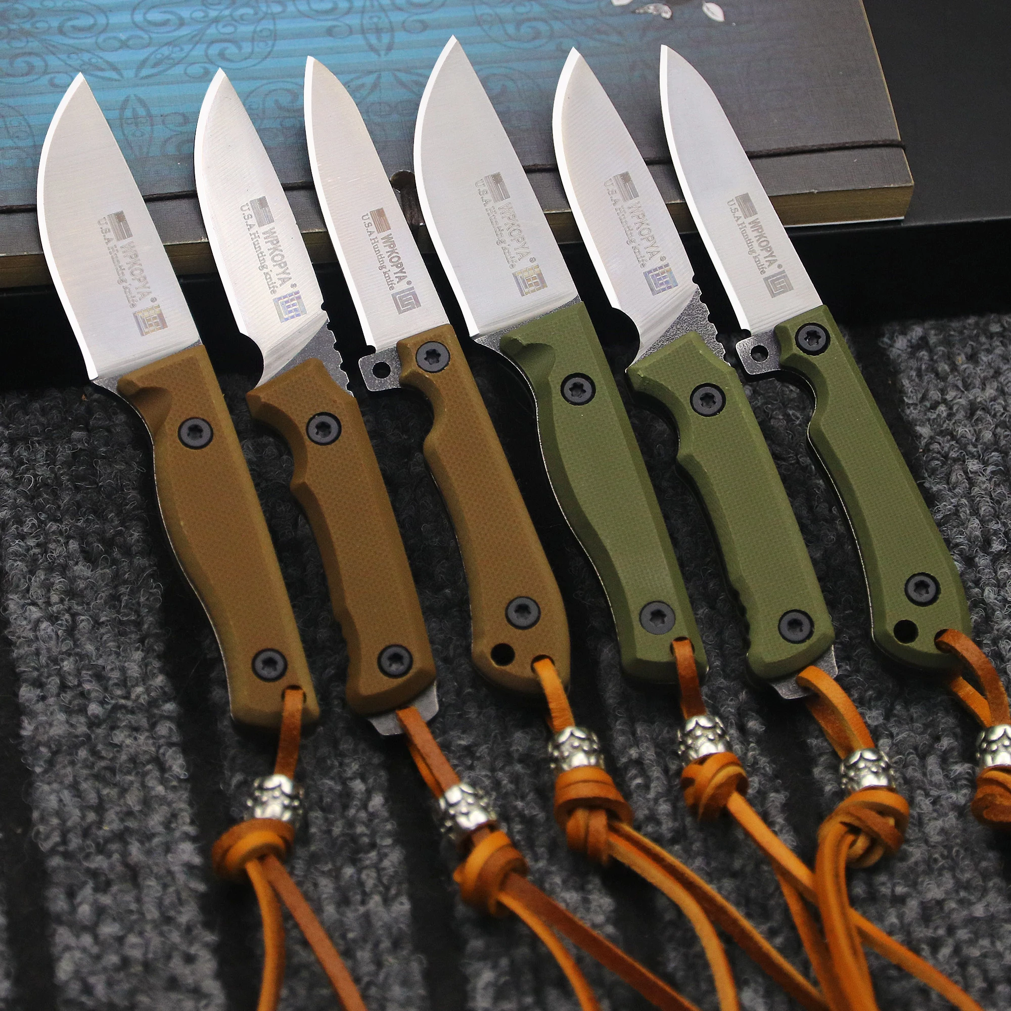 WPKOPYA U.S.9CR18MOV Mini cuchillo de caza Full Tang + funda K, cuchillo de supervivencia en la jungla, cuchillo EDC de autodefensa para acampar