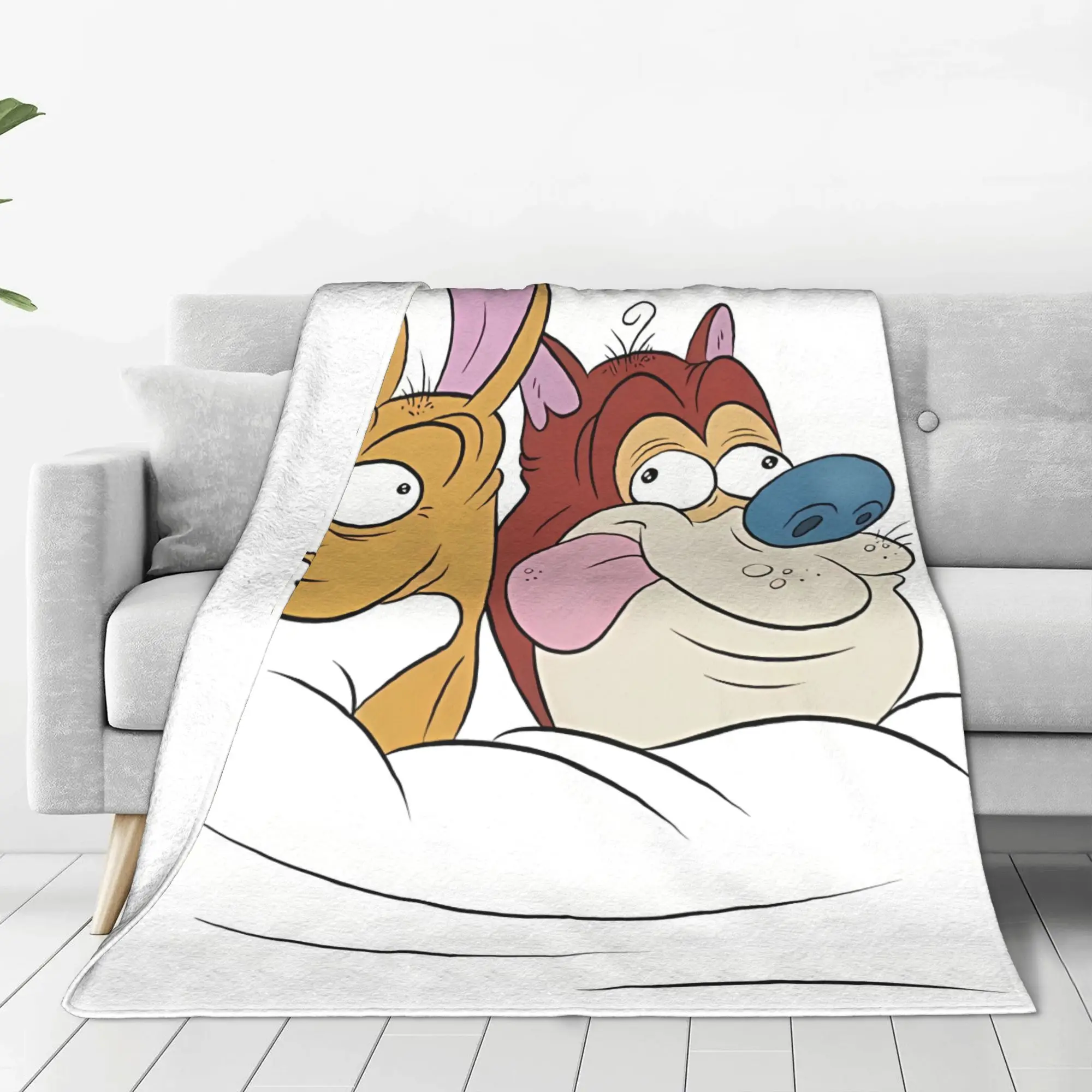 1PC Home Cute Room Decor Cartoon Blanket Throw Blanket Ren & Stimpy Novelty Warm Blanket All Season