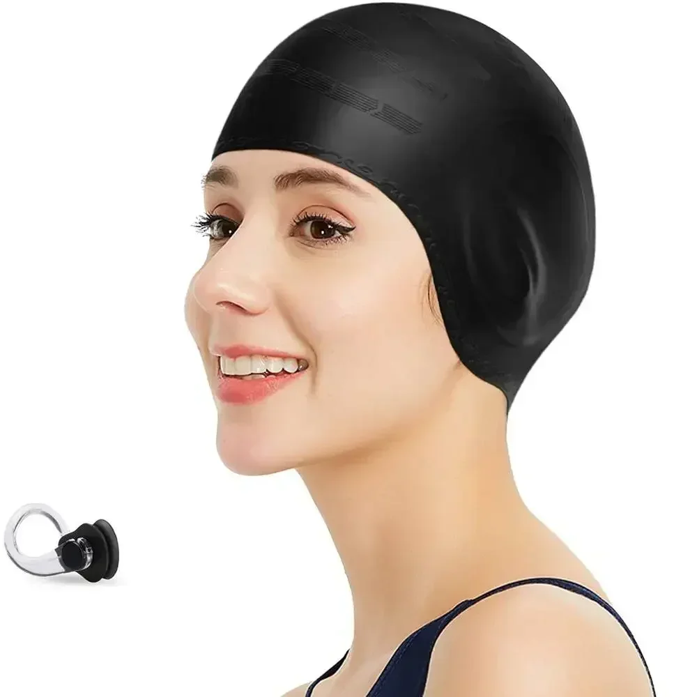 Silicone Swimming Cap Cover Ears for Men Women Waterproof Ear Protection 3D Durable Moisture-proof Swim rubber