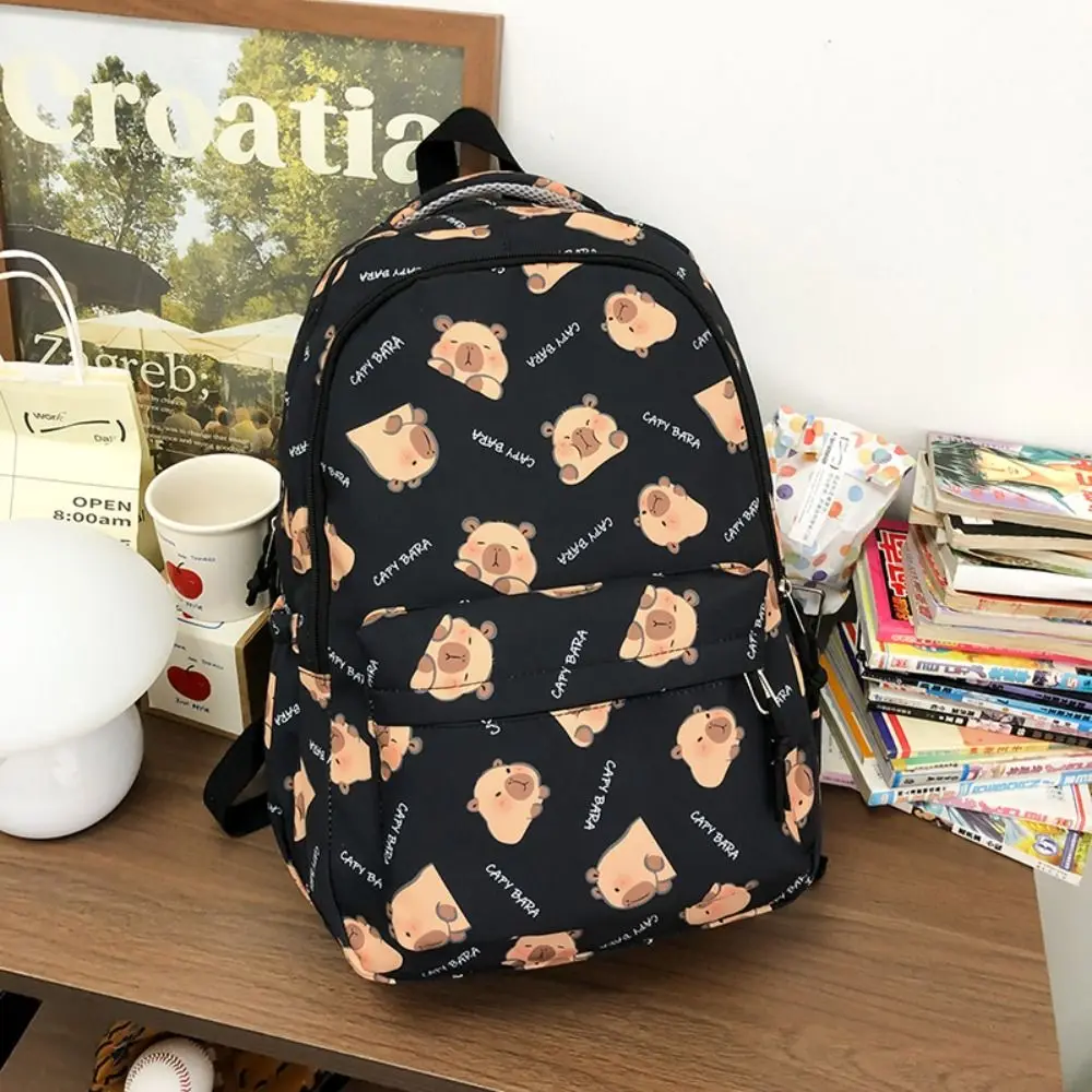 

Lovely Large Capacity Capybara Backpack Korean Style Animal Capibara Shoulder Bag Zipper Nylon Cartoon School Bag Outdoor