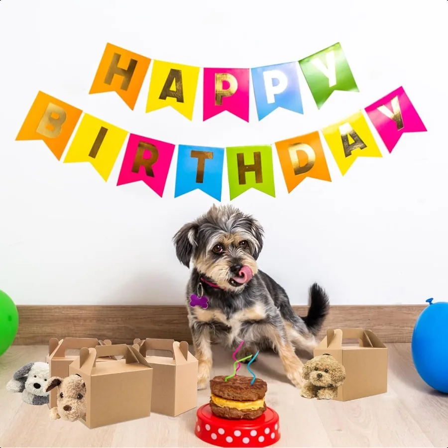 24 PCS Adopt a Puppy Favors Boxes with Windows Foldable Kraft Paper Candy Gift Boxes Decorations for Gift Giving Dog Birthday P