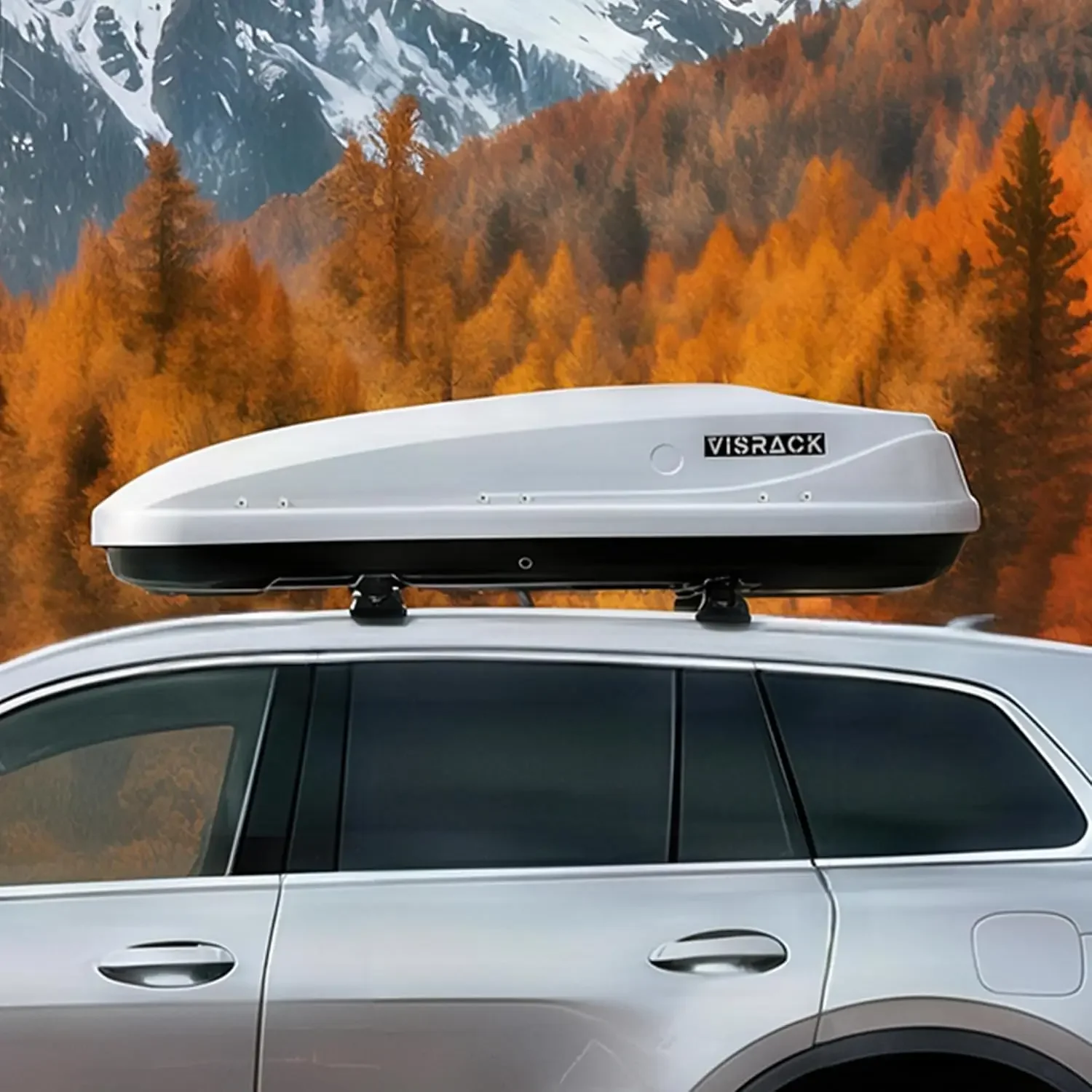 Hard Shell Roof Top Cargo Box, 13 Cu Ft Waterproof White Carrier with Lockable Lid, 56”L x 30”W x 13.7”H Roof Top Cargo Box, Dua