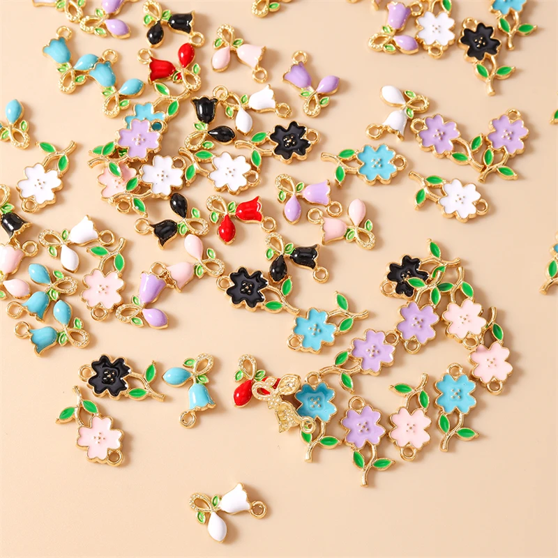 10 Stück niedliche, bunte Emaille-Blumenanhänger zum Basteln von Halsketten, Ohrringen, Armbändern, DIY-Bastelarbeiten und Schmuckaccessoires – Detail 3