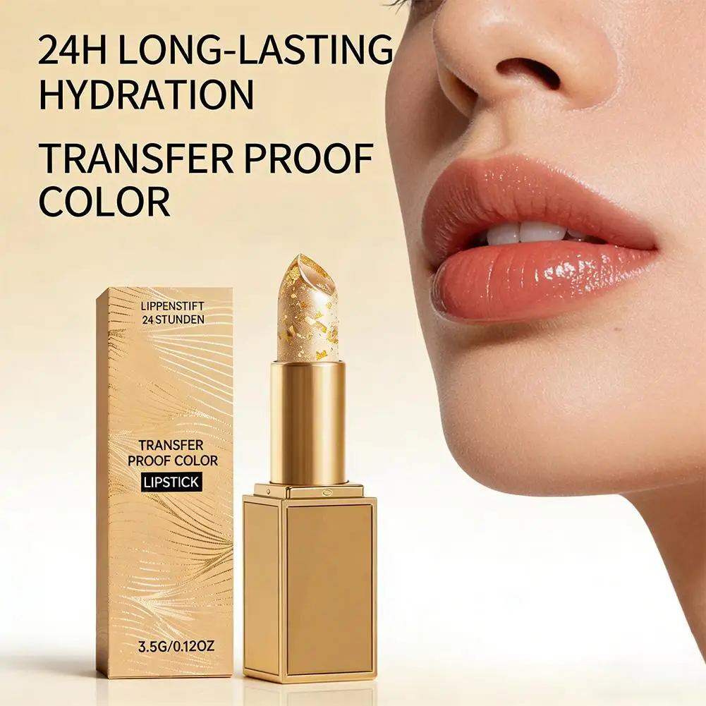Gold Leaf Farbwechselnder Lippenbalsam, feuchtigkeitsspendender, pflegender Lippenstift, weiche, feuchte und glänzende Lippen, nicht fettiges Make-up für Frauen