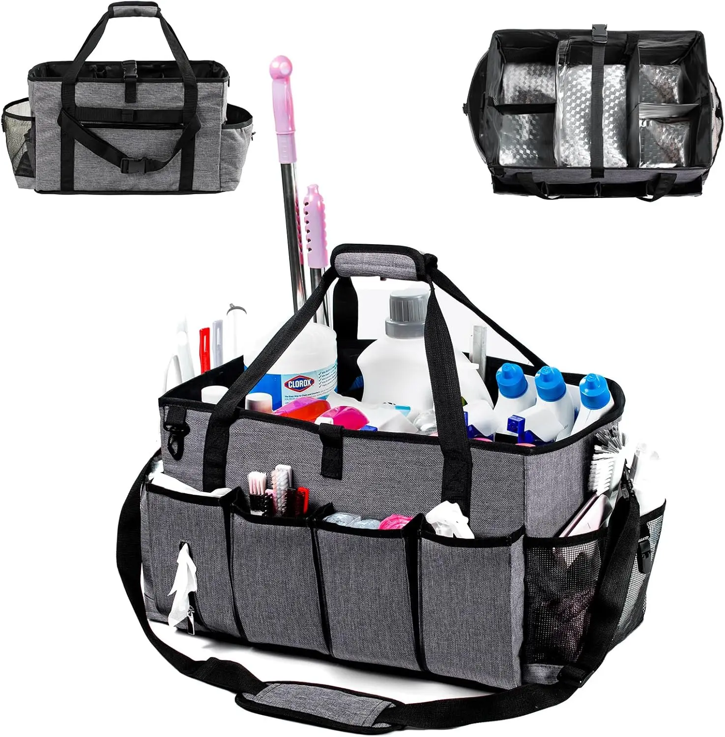 

Extra Large Professional Cleaning Caddy with Adjustable Compartments, Wearable Bag for Housekeepers and Car Detailing
