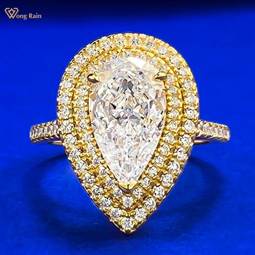 

Wong Rain стерлингового серебра 925 пробы грушевидной огранки 7*11 мм лабораторный сапфир высокоуглеродистый бриллиант драгоценный камень свадебные обручальные кольца ювелирные изделия