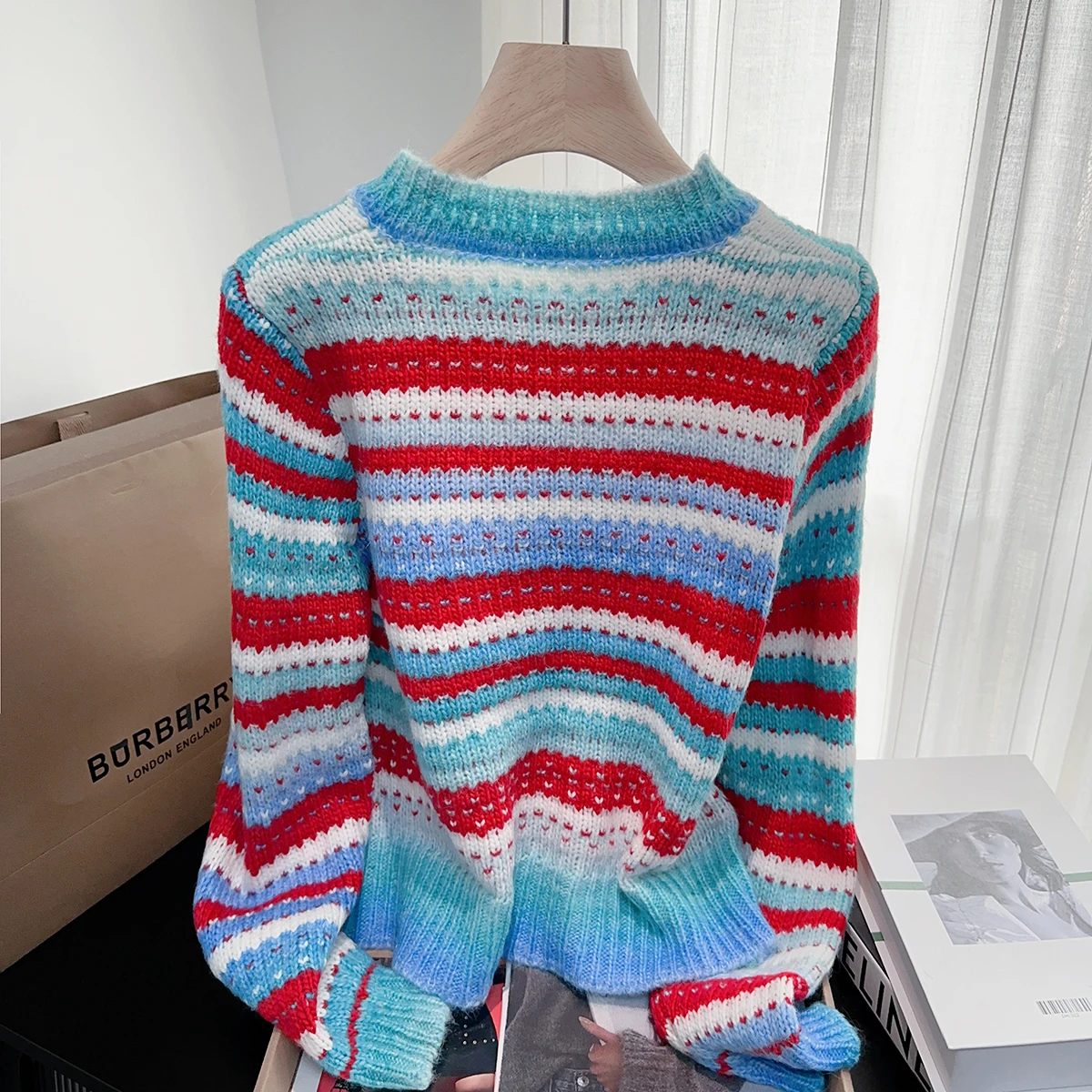 Cárdigan de punto a rayas degradadas para mujer, suéter de punto de manga larga con cuello redondo, jerséis elegantes a la moda para primavera 2026