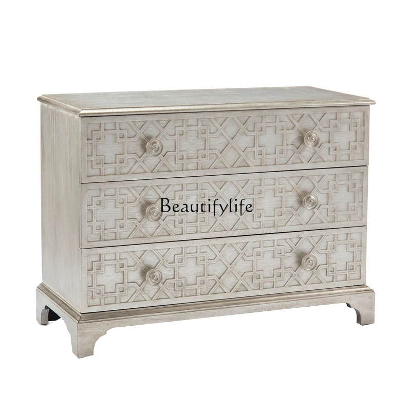 

American light luxury entrance chest cabinet solid wood entry living room simple drawer storage three bucket cabinet