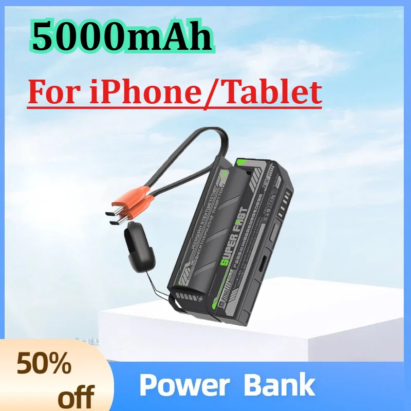 

Power Bank 5000mAh Detachable Battery Fast Charging Portable External Battery Powerbank Charger for iPhone/Tablet