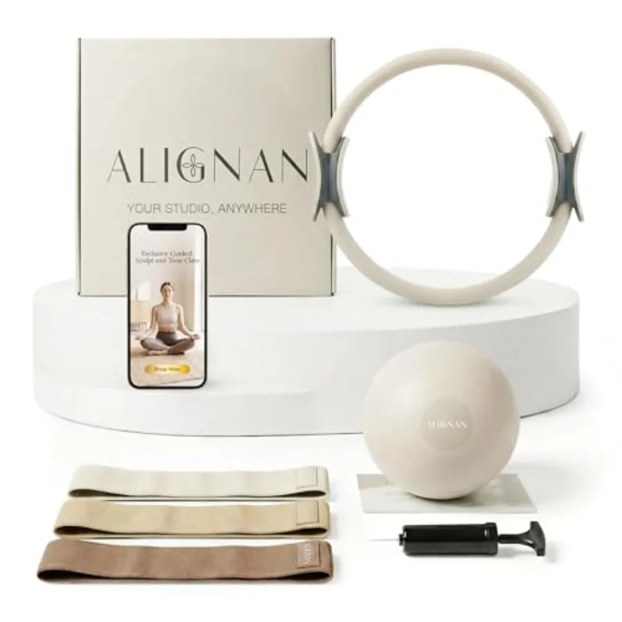 

Pilates Kit for Home Workouts with 14 Pilates Ring 8 Mini Ball 3 Booty Bands Set Beige Pilates Essentials Kit for Women with Gu