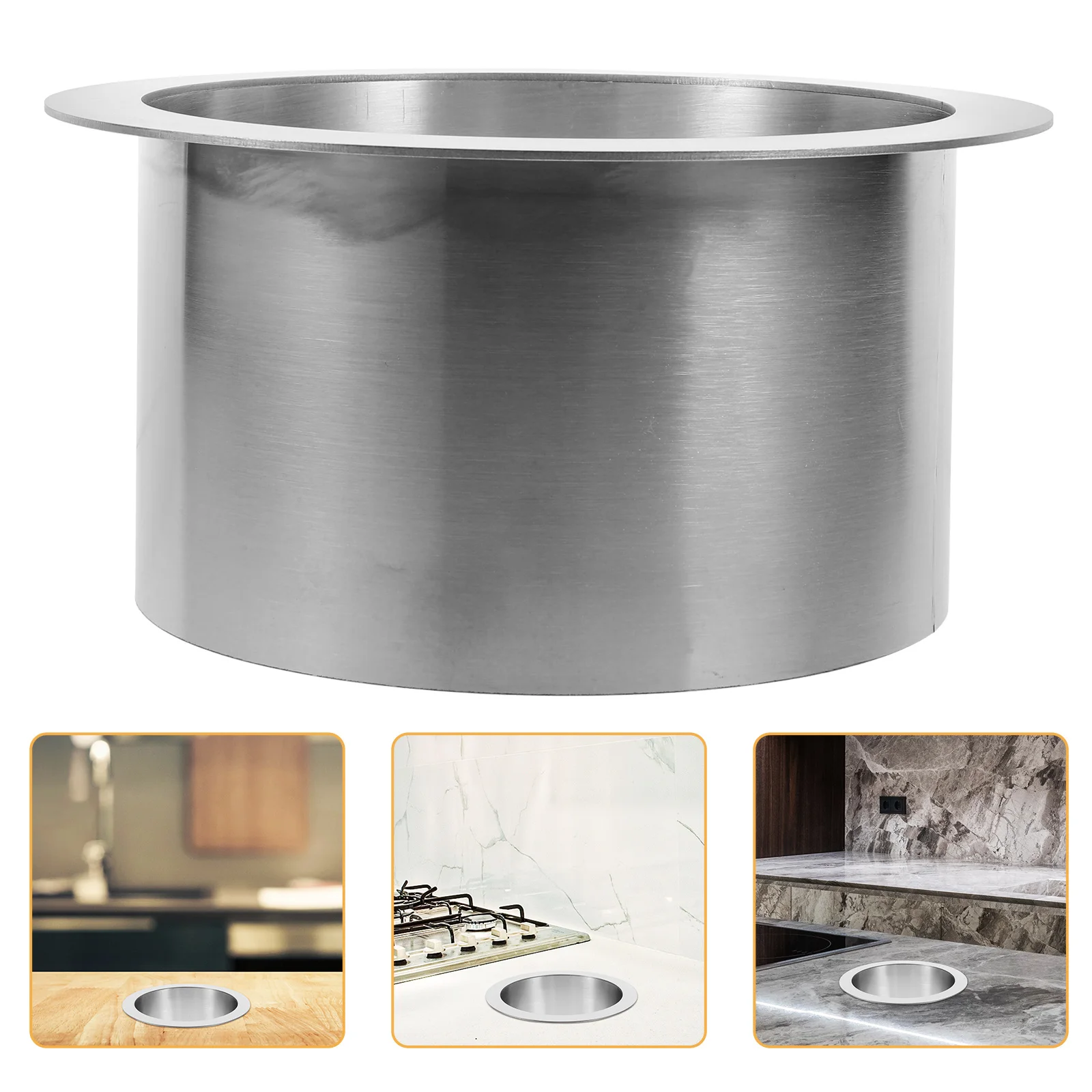 

Countertop Built-in Stainless Steel Trash Chute Round Garbage Holder Drop-in Waste Bin High Temperature Resistant Kitchen
