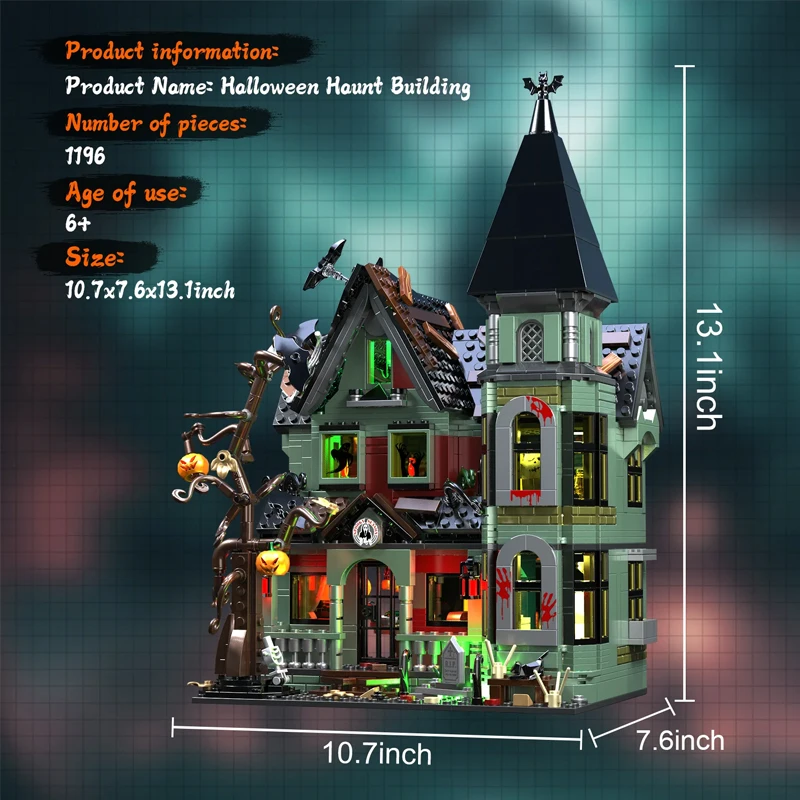 Halloween Scream House Building Blocks Com Luzes, Cena do Dia das Bruxas, Casa Assombrada, Conjuntos De Ideias, Brinquedos De Tijolos De Construção De Adultos, Presente De Natal