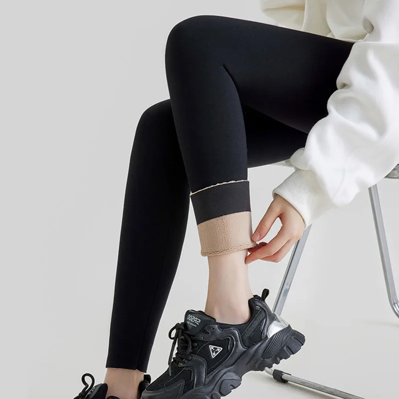 سراويل نسائية عالية الخصر من جلد القرش مطبوعة بحروف للخريف والشتاء من صوف الضأن السميك الدافئ ملابس الشارع الصلبة يغطي الرجل بدون أثر #6