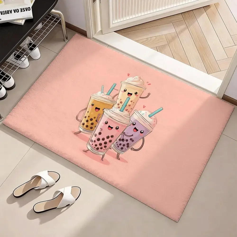 Bubble Tea Floor Mat Soft Flannel Non-Slip Door Mat - Thickened Rug for Living Room Home Decor