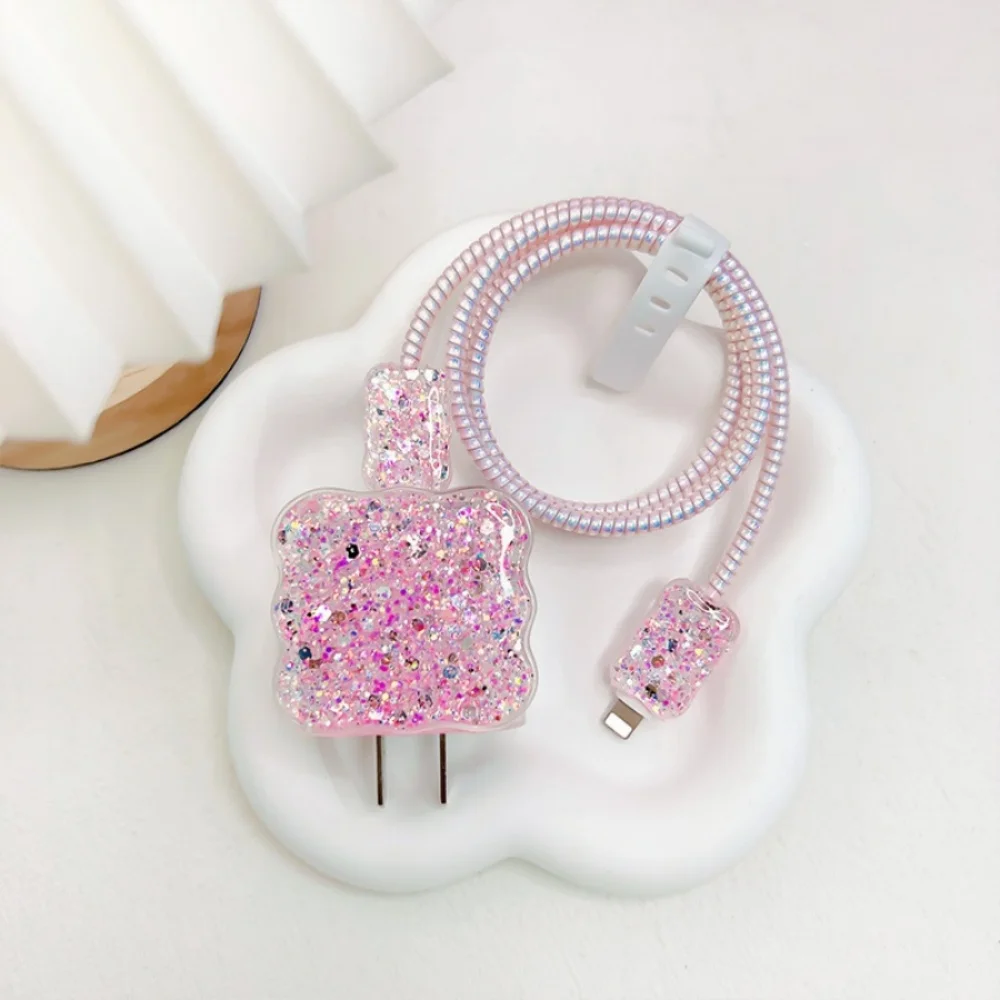 5pcs Glitter Charger Protective Cover For Apple Mobile Phone 20W Fast Charging Data Cable