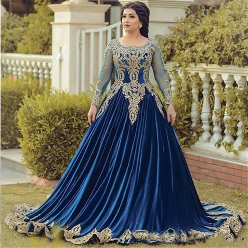 Angel Custom Muslim Blue Square Collar Prom Formal Evening Dress Long Sleeves Pleated A-LINE Women Wedding Party Guest Gowns