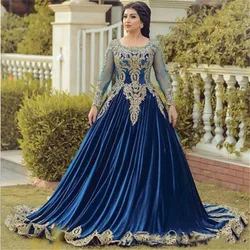 Angel Custom Muslim Blue Square Collar Prom Formal Evening Dress Long Sleeves Pleated A-LINE Women Wedding Party Guest Gowns