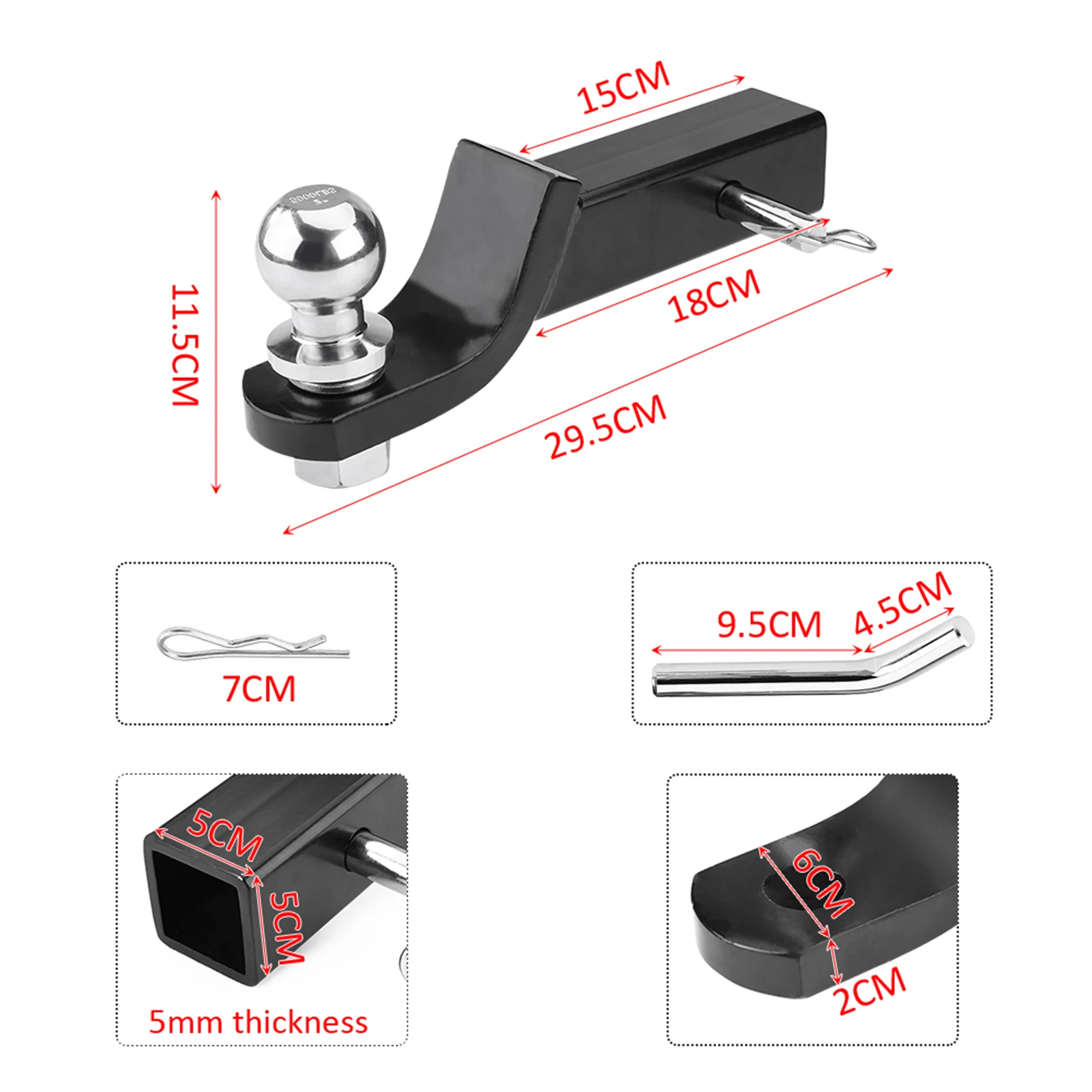 2Inch/50mm Trailer Ball Mount Tongue Hitch Receiver for Towing Towbar  Truck Trailer Ball Mount Ball Mount Trailer Hitch