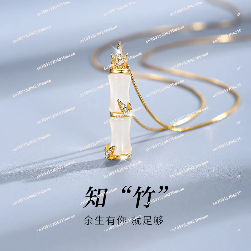 

Suitable for Bamboo S999 Sterling Silver Necklace Pendant Women's Light Luxury Niche Premium Sense Clavicle Chain
