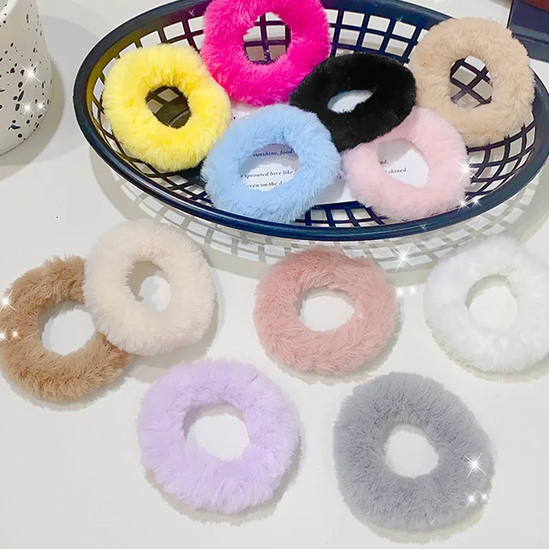 12pcs/Set Colorful Plush Elastic Hair Bands For Girls Sweet Hair Tie Scrunchie Faux Fur Rubber Bands Fashion Hair Accessories