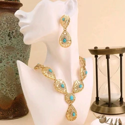 Vintage Water Drop Cutout Necklace Earring Set Caftan Women's Wedding Decorative Jewelry Set 2-Piece Set