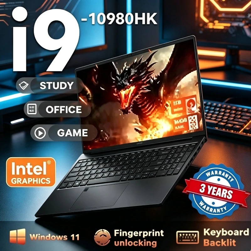 Neuer tragbarer 15,6"-Gaming-Laptop mit Intel Core i9 10980HK, Windows 11, 32GB RAM, Fingerabdrucksensor, Notebook-PC für Gamer.