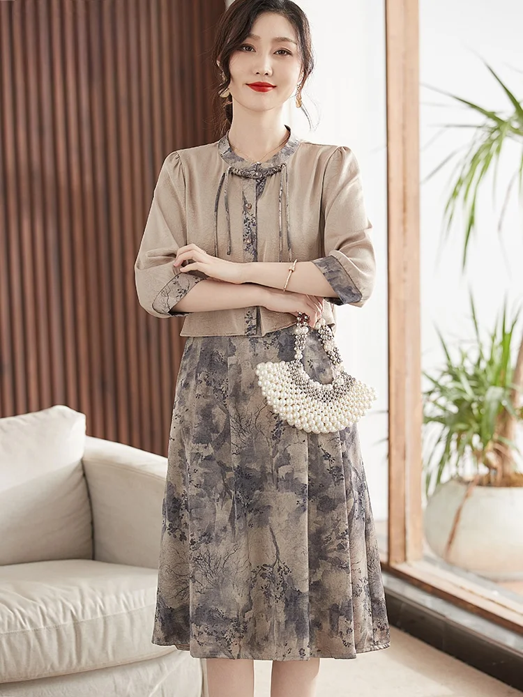 new-chinese-sle-two-piece-set-long-faionable-dr-for-middle-aged-and-ly-women-summer-clothing-mommy's-wardrobe