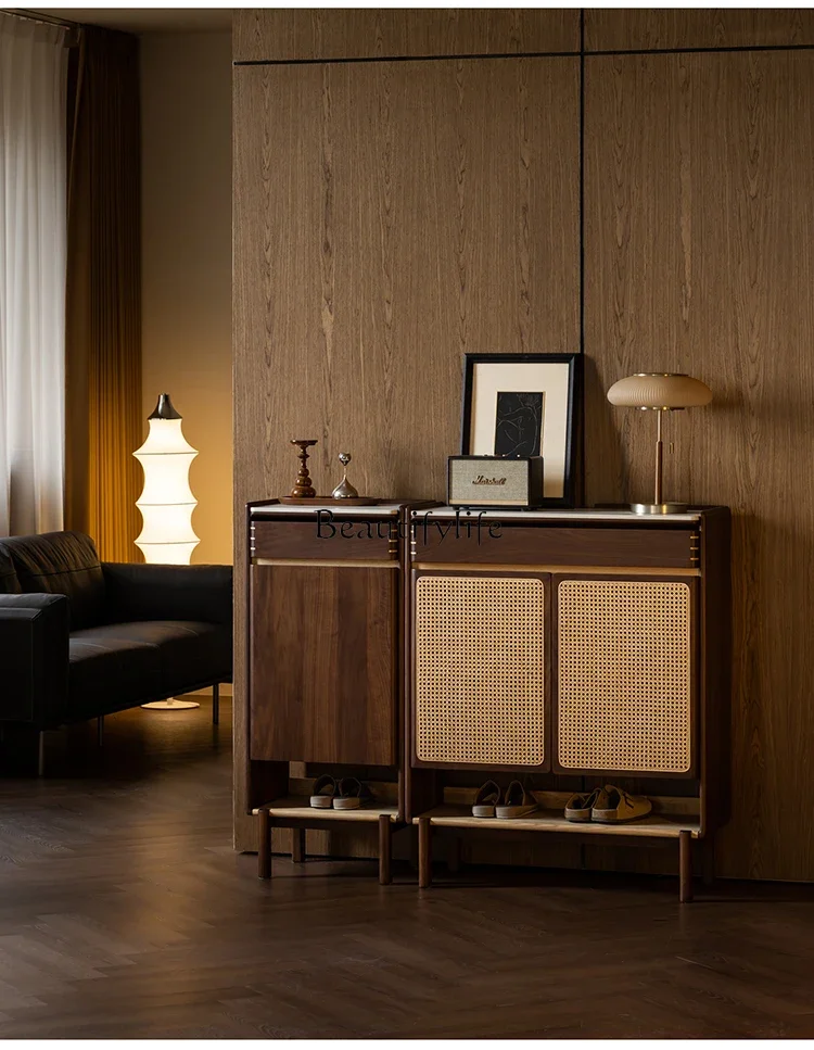 

ls 272024 new entry solid wood rattan shoe cabinet household indoor entrance cabinet integrated