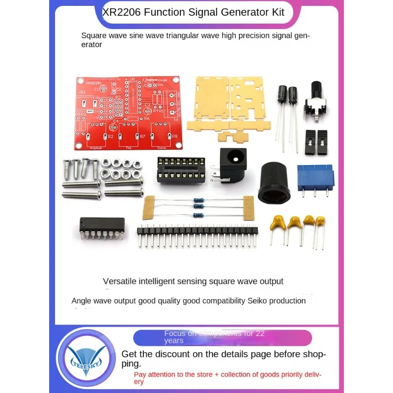 XR2206 High Precision Signal Generator Red/Blue DIY Kit Sine Triangle Square Waves 1Hz 1MHz Frequency Range Adjustable Frequency