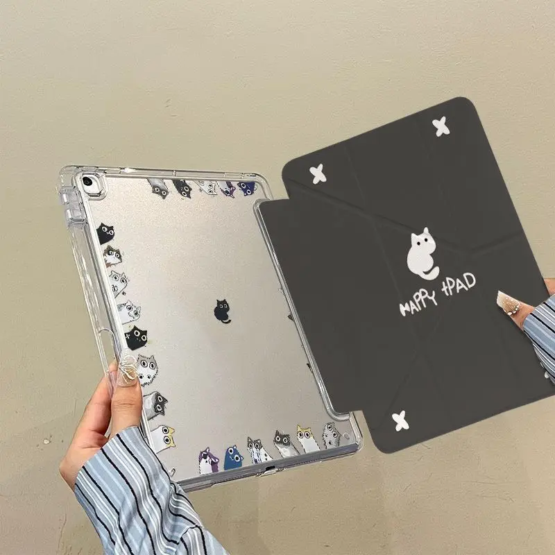 Cute Kitten Cardholder 3+Y Fold Case for IPad 7th Generation Case 10.2 7/8/9th 10th 10.9 Air3 10.5 5/6th 9.7 Air11/13 12.9 11th