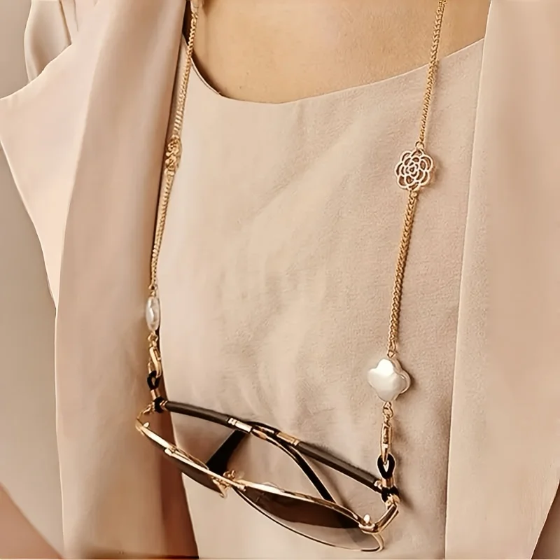Elegante Kamelien-Brillenkette für Damen aus Zinklegierung, Rutschfester Modischer Brillenhalter, Professionelles Design für Lesebrillen