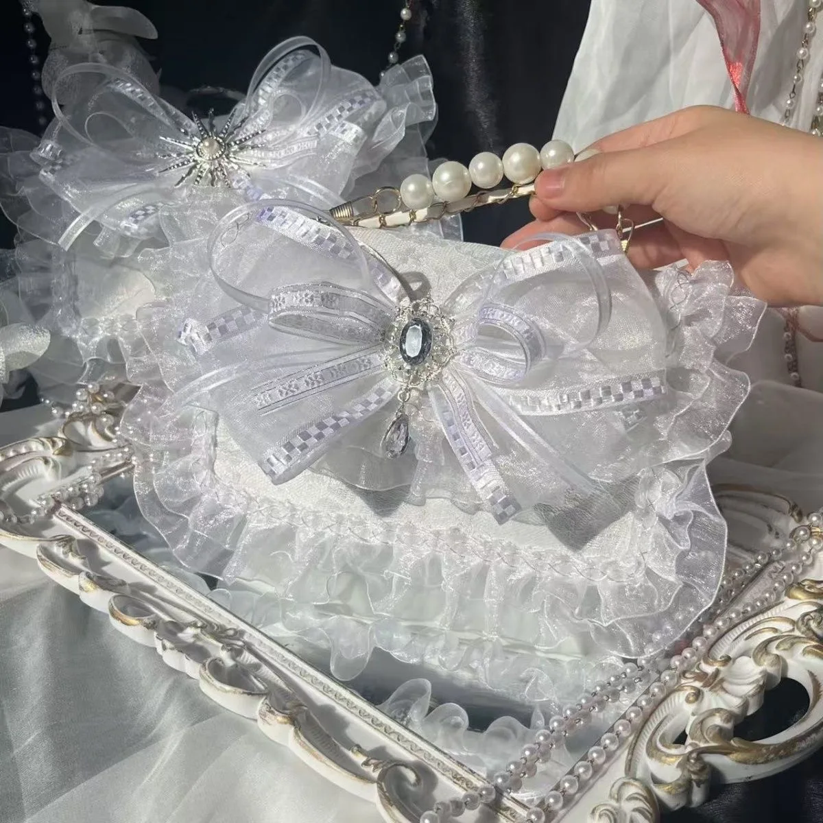 

Белая сумка в стиле Лолиты Женские сумки на плечо Y2K Дизайнерские сумки Элегантная женская сумка через плечо Мини-сумка Y2K Японский 2000S