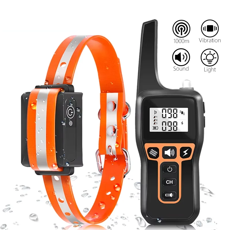 1000m Electric Dog Training Collar Remote Control Waterproof Rechargeable Pet Dog Bark Stop Shock Collar Electric Shocker view 2