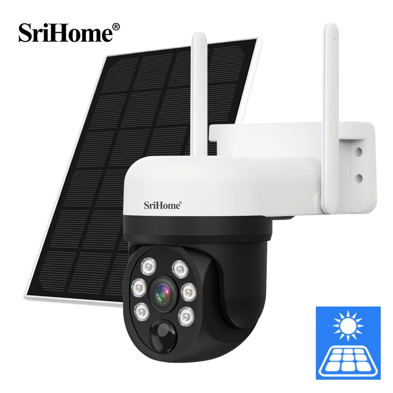 

SriHome 4MP Солнечная камера наблюдения WIFI 2*2000 мАч Батарея Уличная IP-камера PIR Motion Беспроводная PTZ-камера безопасности Cam