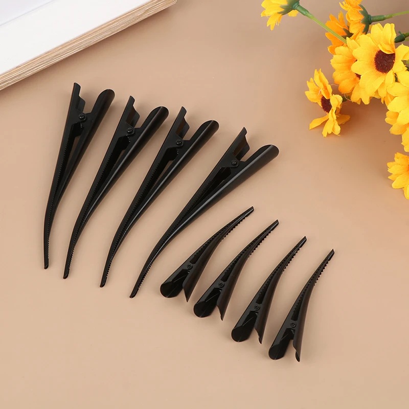 Pinzas largas de Metal para el pelo, accesorios para el cabello con flor hueca, punta de pico de pato, Clip negro para peluquería, 4 unidades